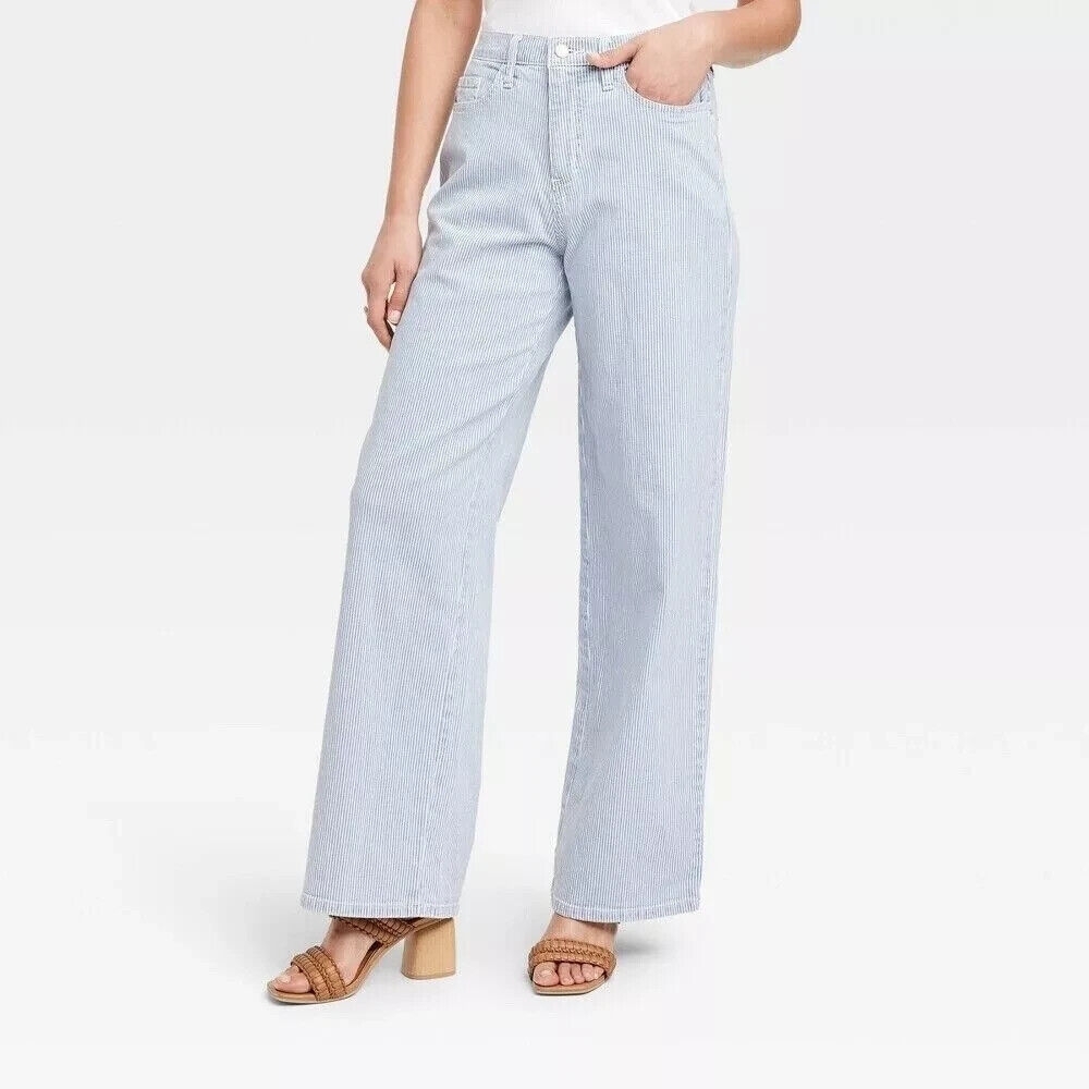 Striped Relaxed Wide Leg Jeans